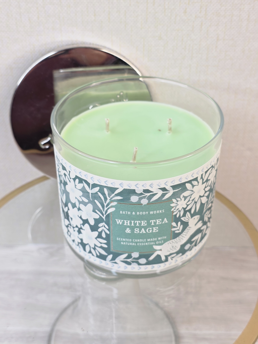 New Bath & Body Works White Tea & Sage 3-Wick Candle